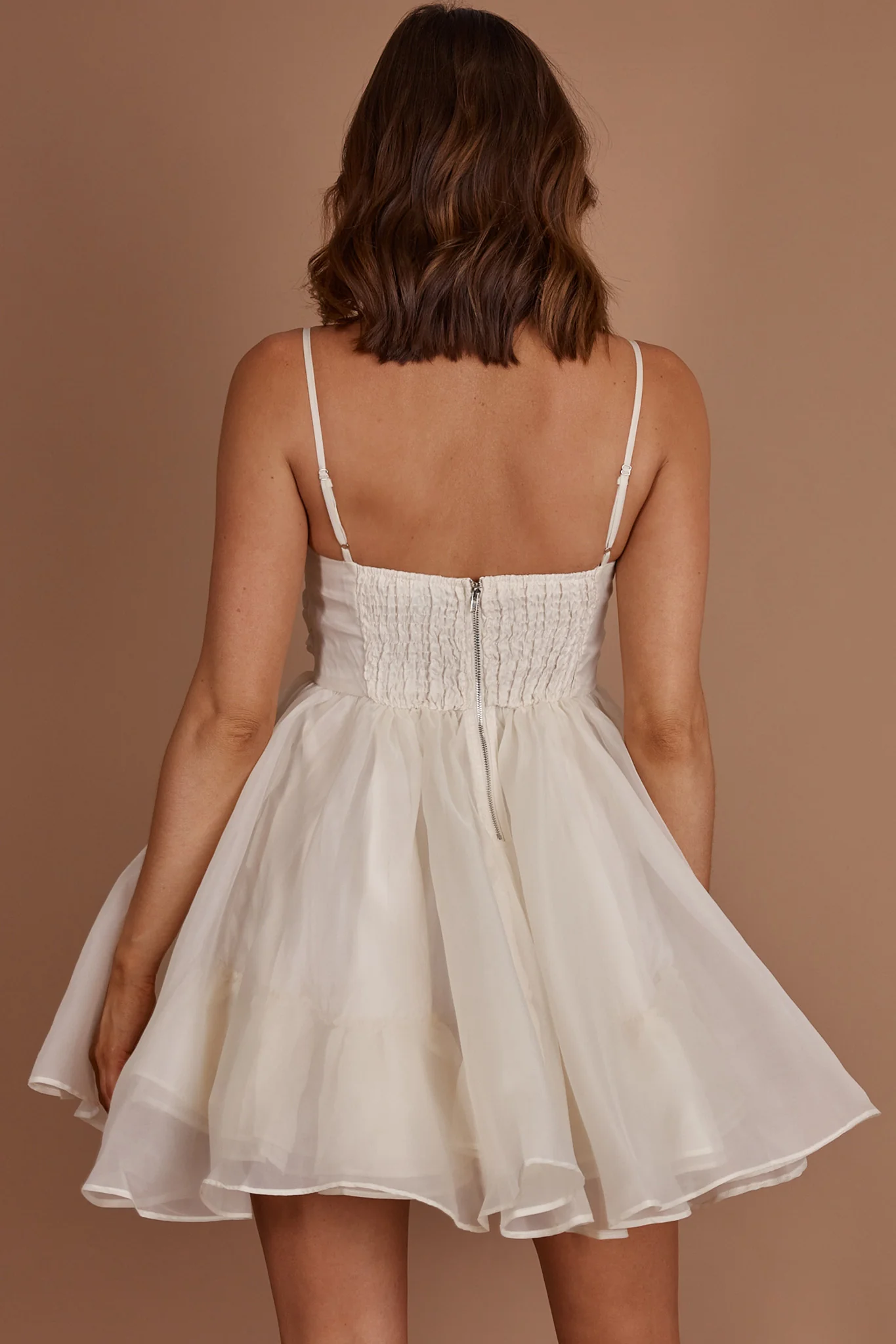Elyse Pleated Bodice Party Dress Cream - Image 10