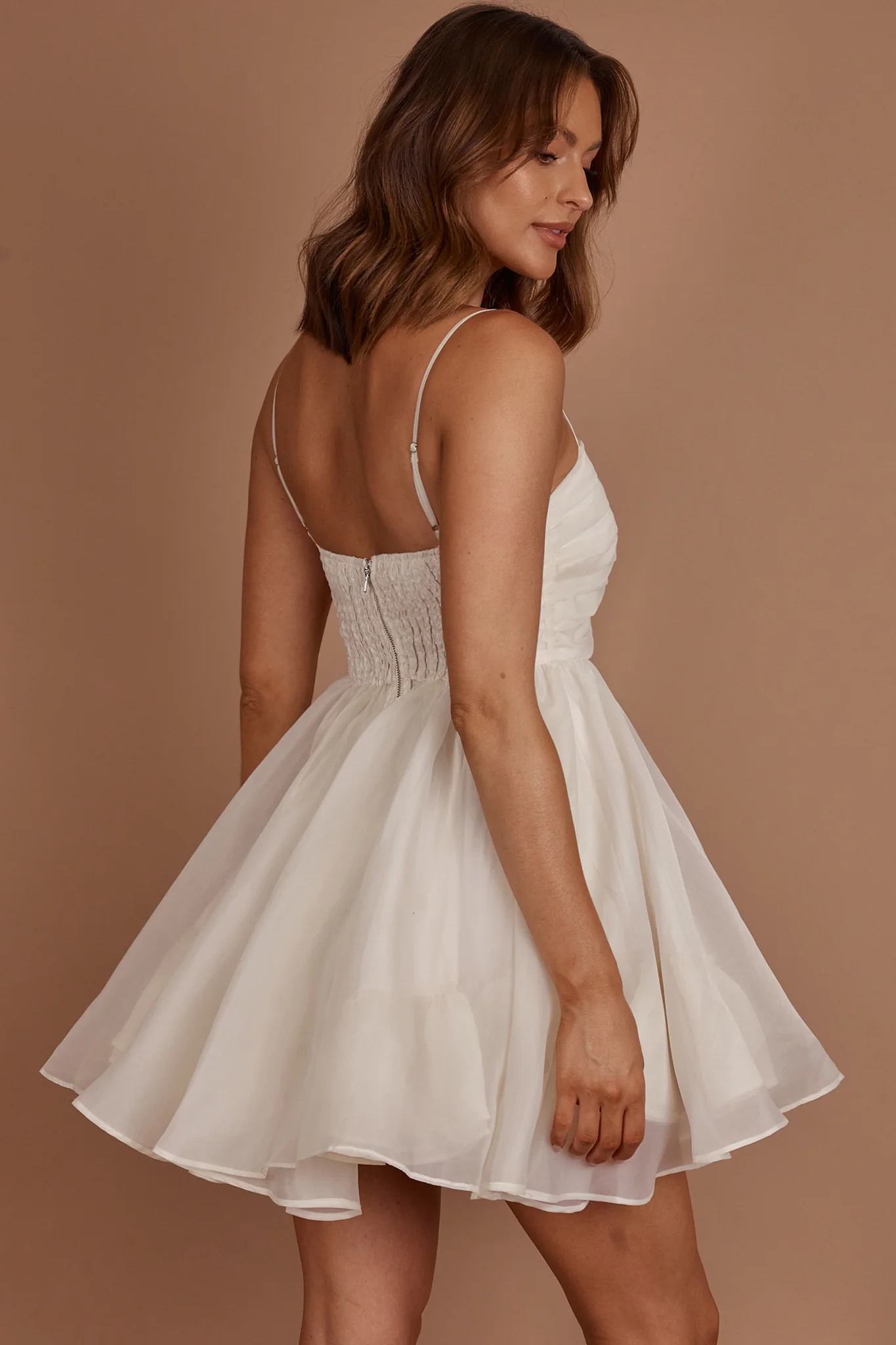 Elyse Pleated Bodice Party Dress Cream - Image 14