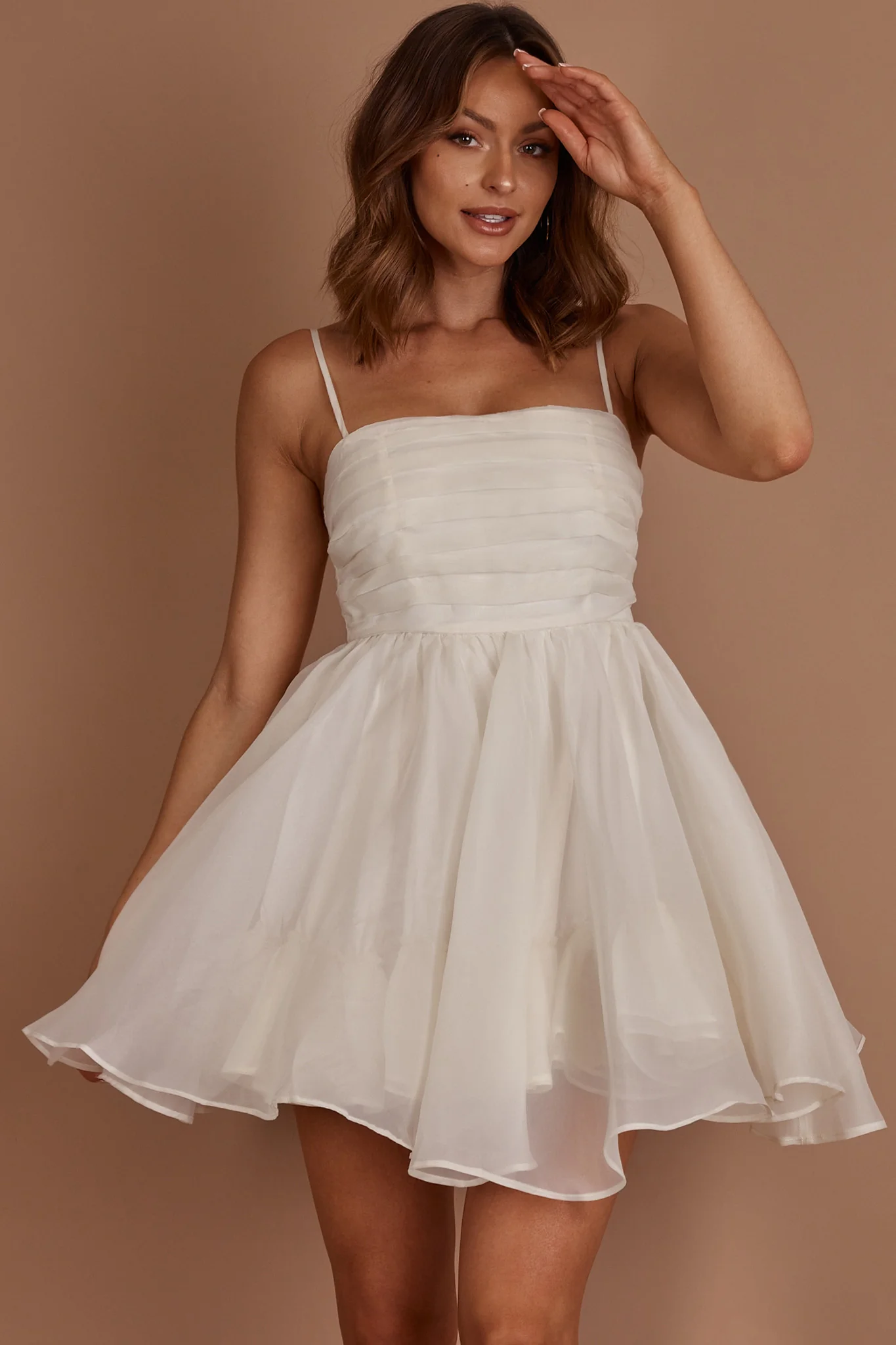 Elyse Pleated Bodice Party Dress Cream - Image 17