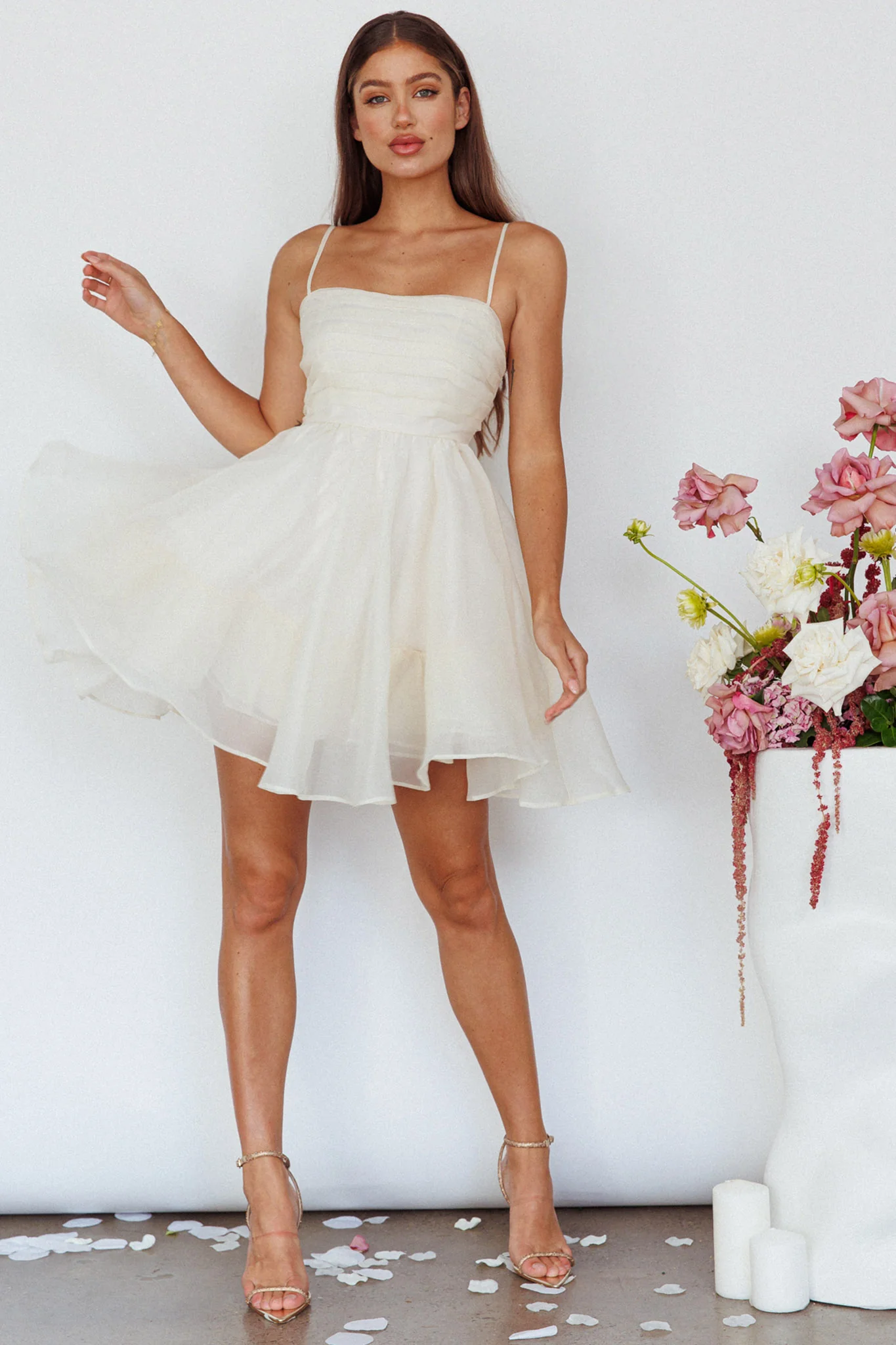 Elyse Pleated Bodice Party Dress Cream - Image 4