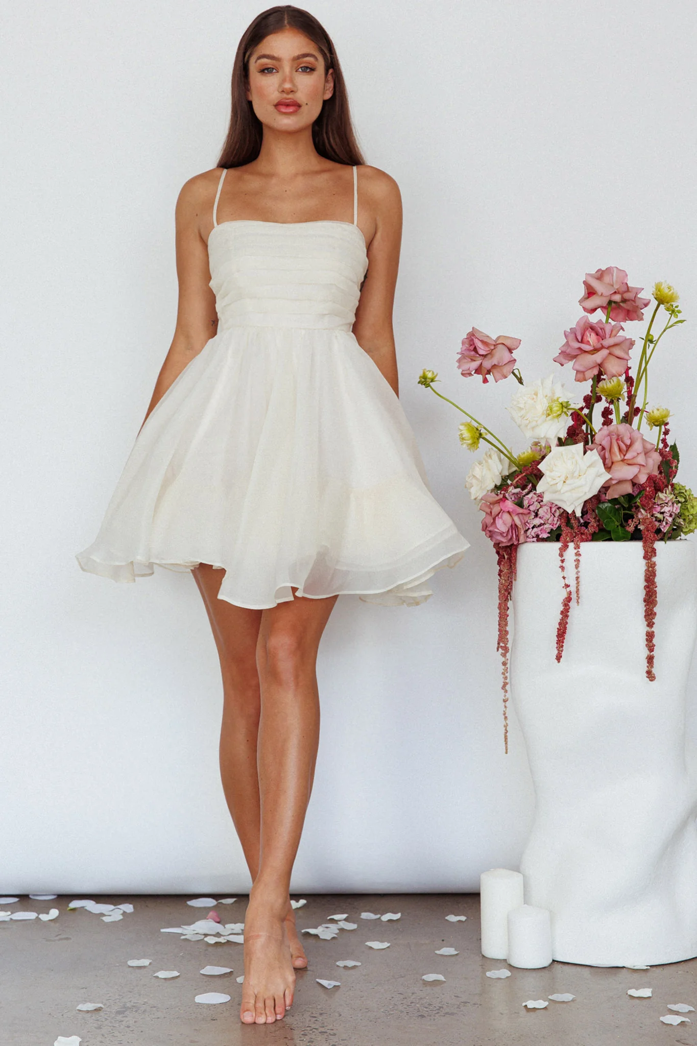 Elyse Pleated Bodice Party Dress Cream - Image 5