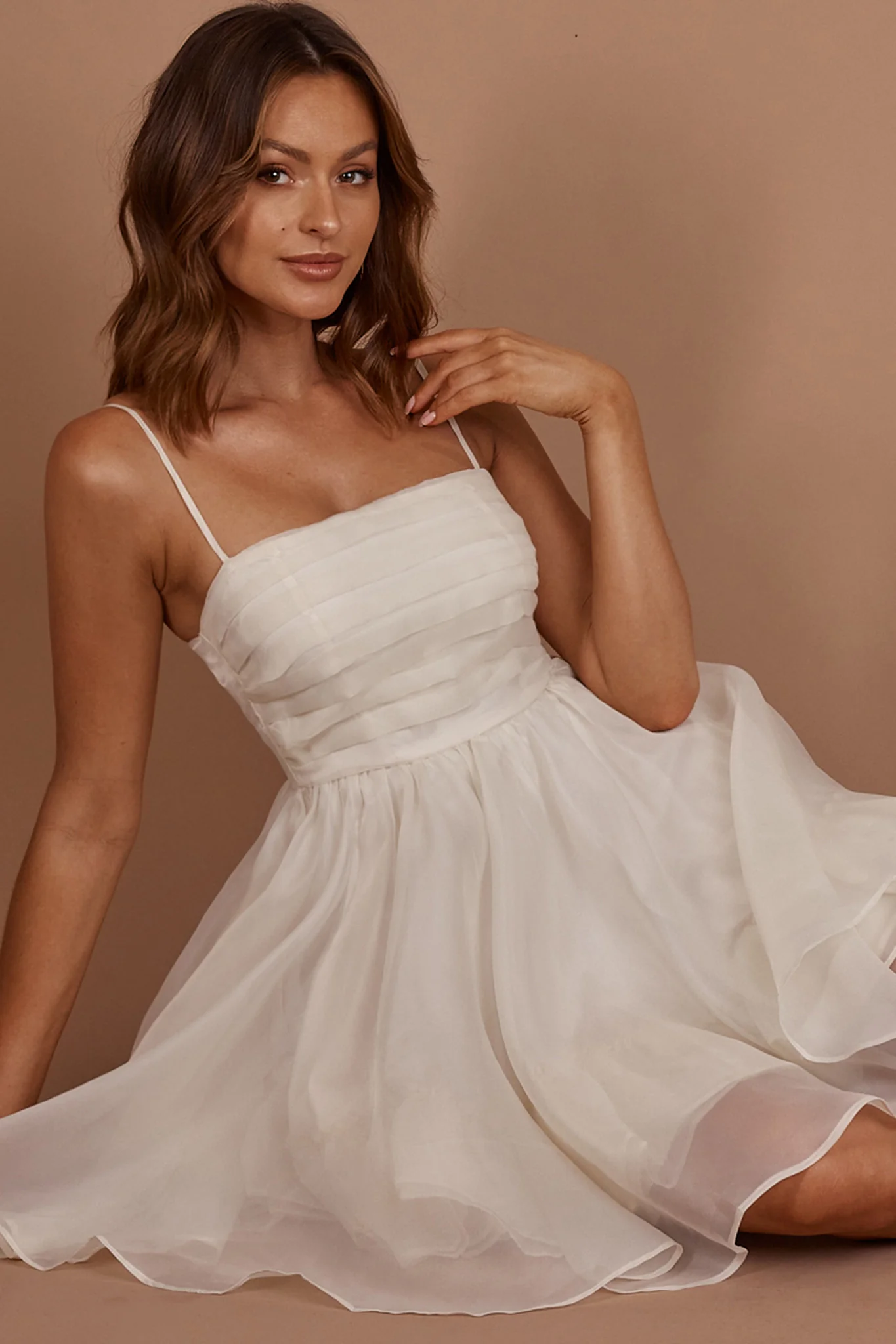 Elyse Pleated Bodice Party Dress Cream - Image 9