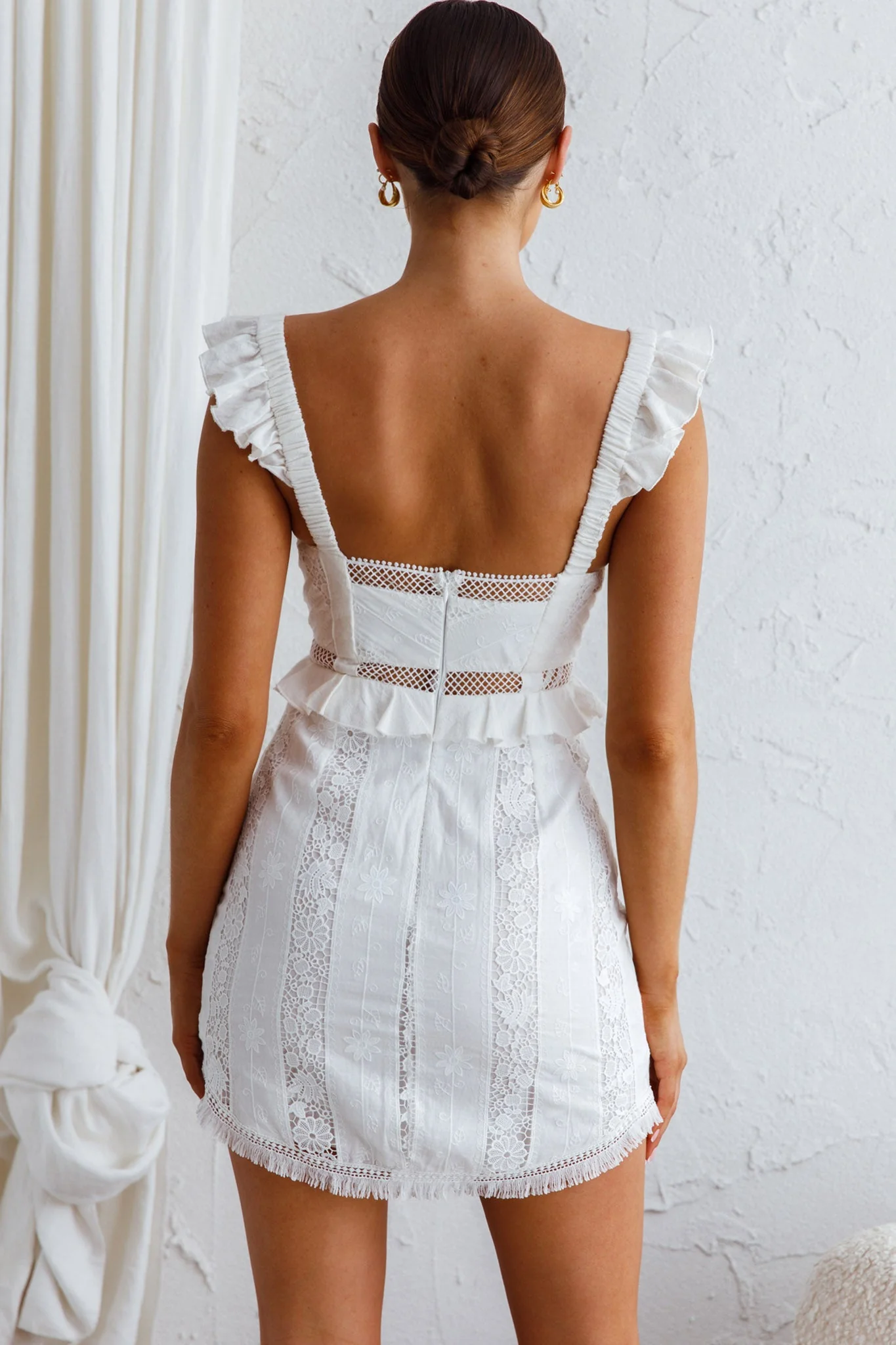 Emilita Frill Strap Lace Dress White - Image 8