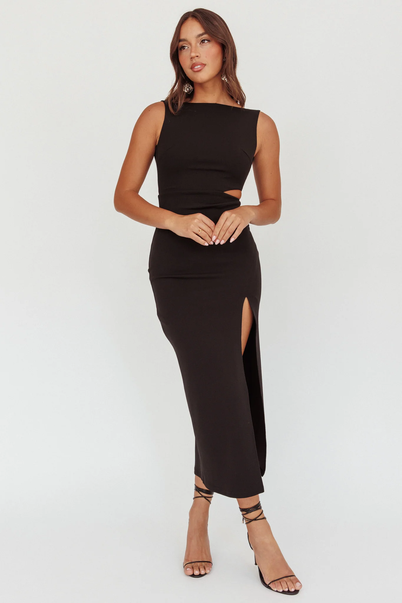 Emille Cut-Out Split Midi Dress Black - Image 5