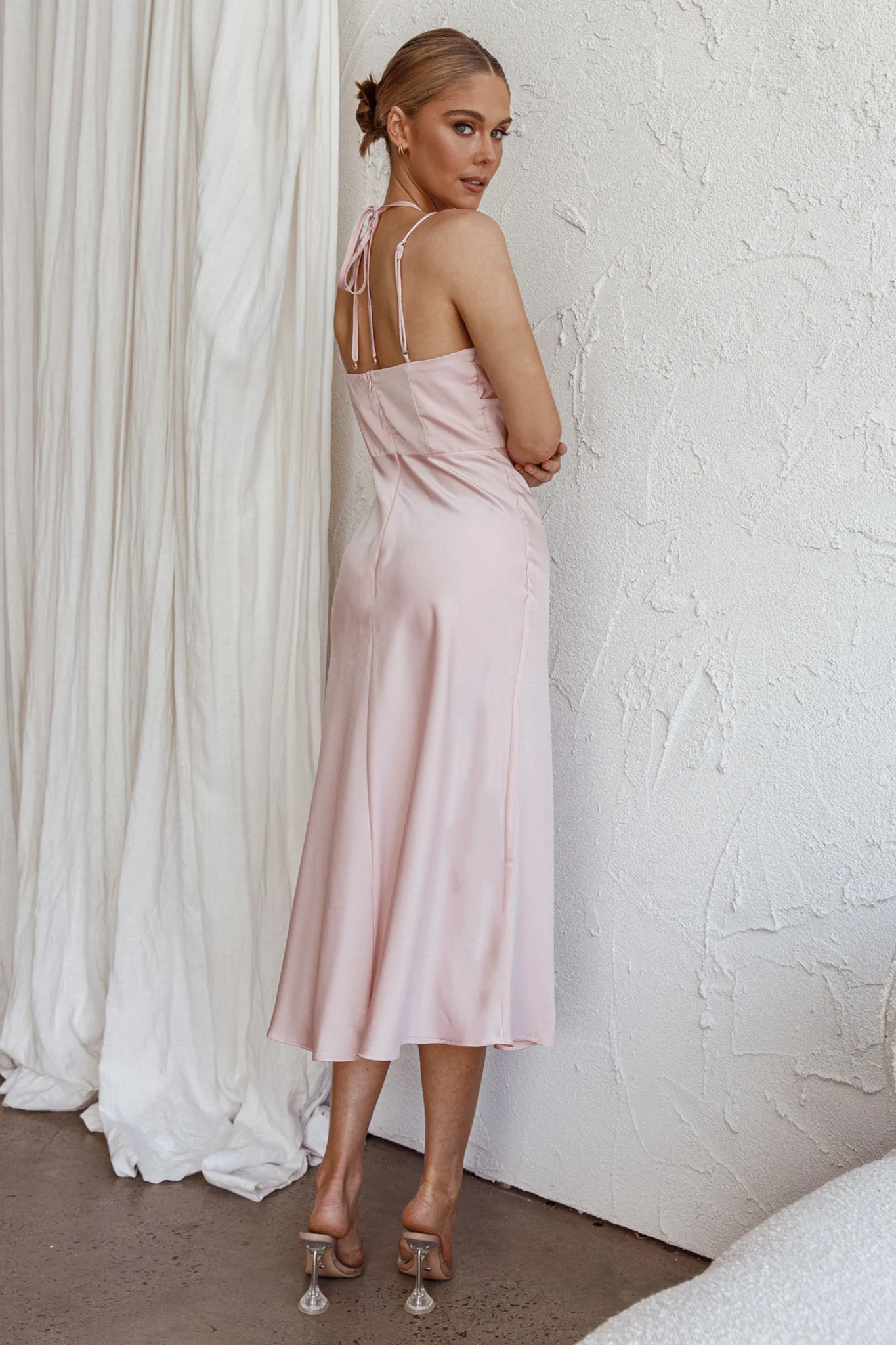 Emmalie Satin Midi Dress Pink - Image 2