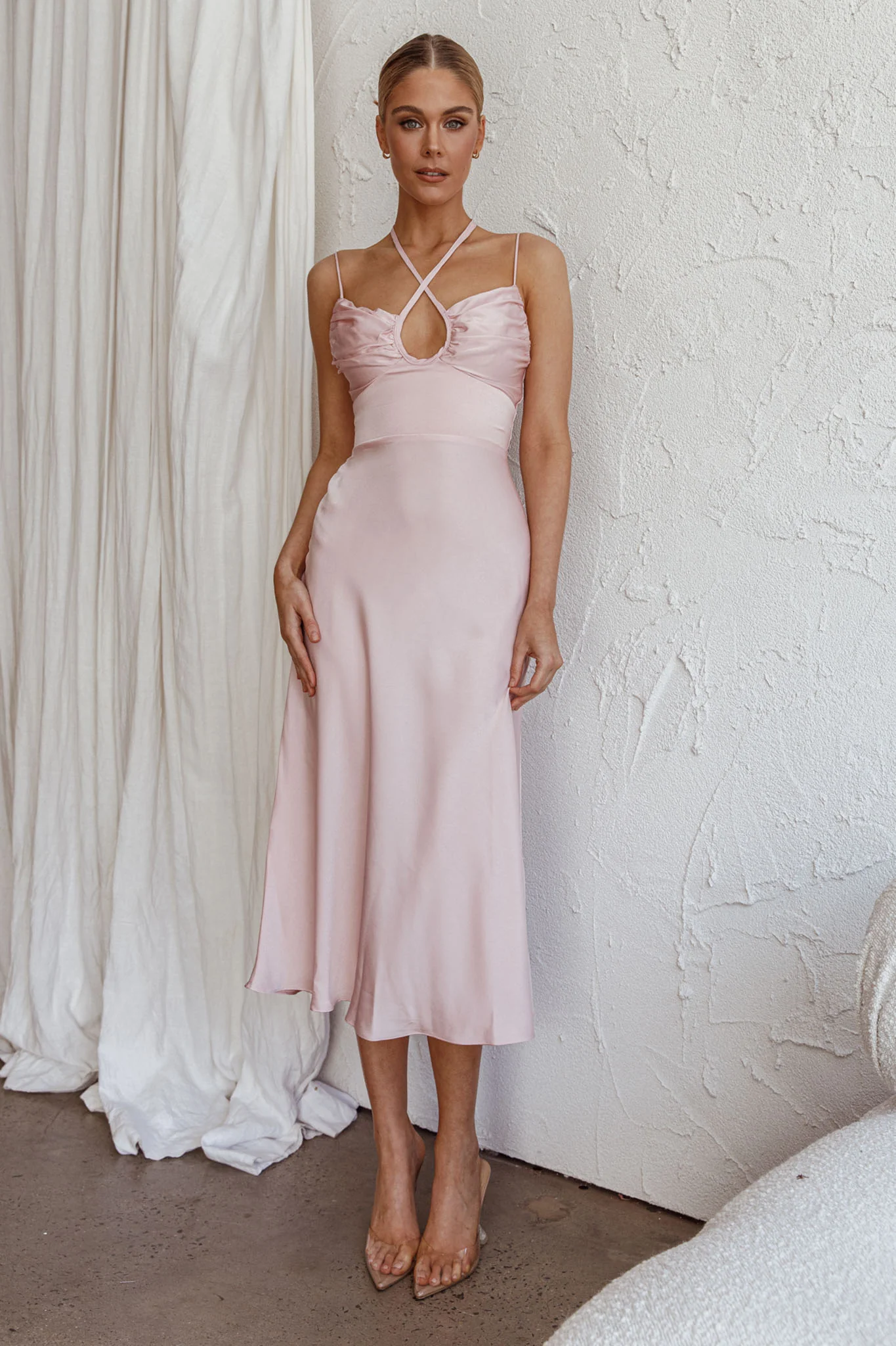 Emmalie Satin Midi Dress Pink - Image 5