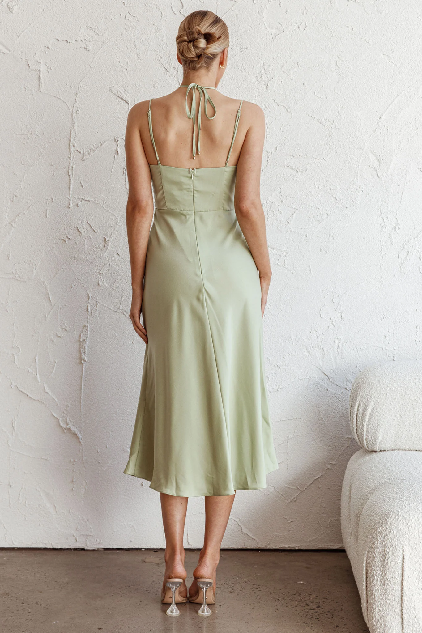 Emmalie Satin Midi Dress Sage - Image 2