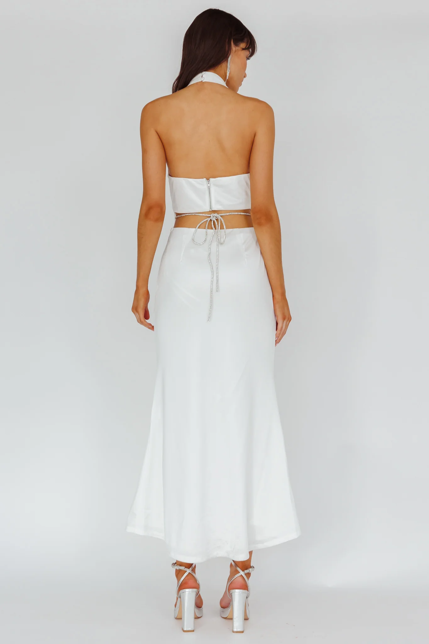 Emmi Cowl Neck Diamante Rope Dress White - Image 2