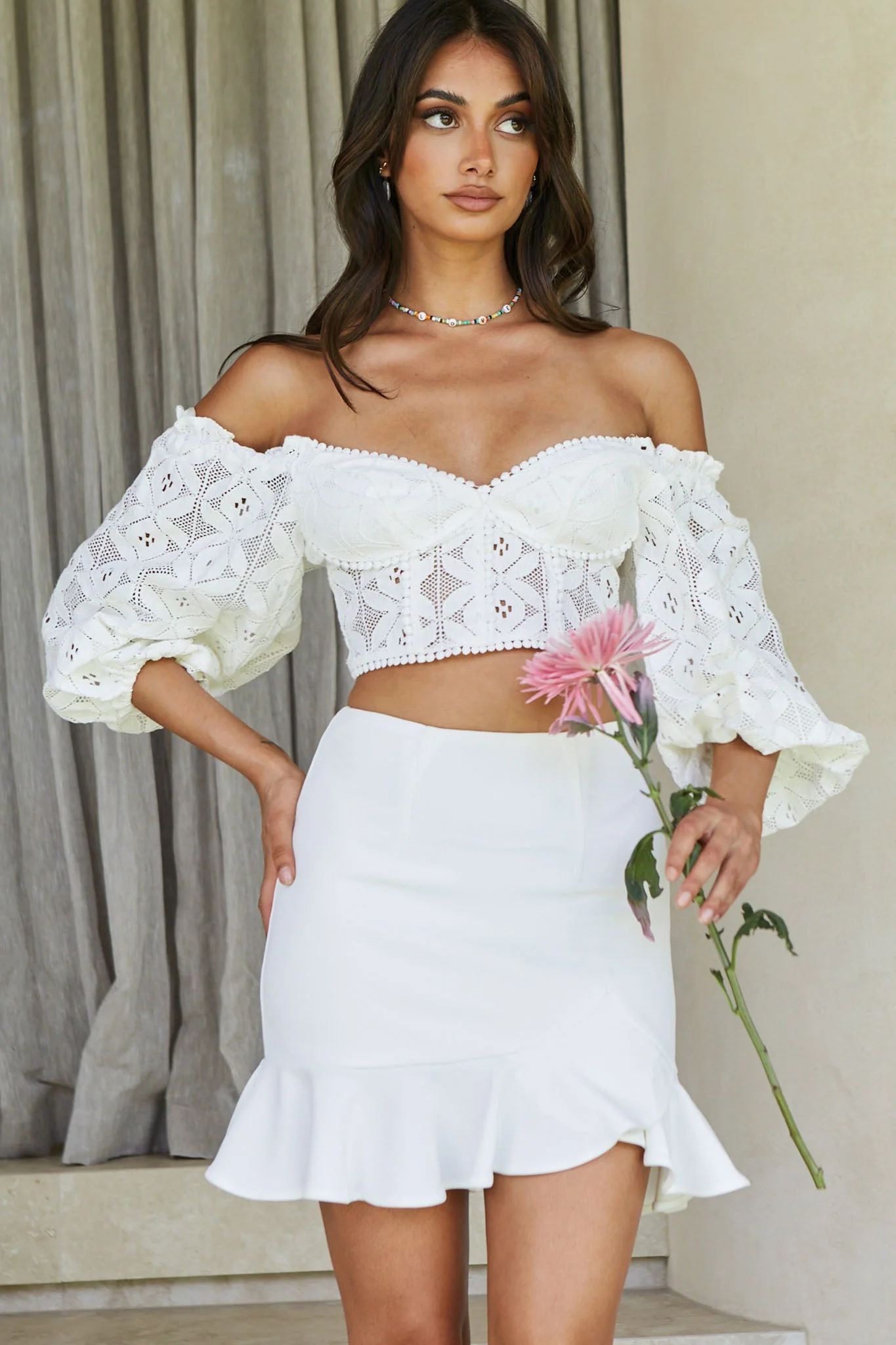 Emoji Asymmetrical Ruffle Hemline Skirt White - Image 7