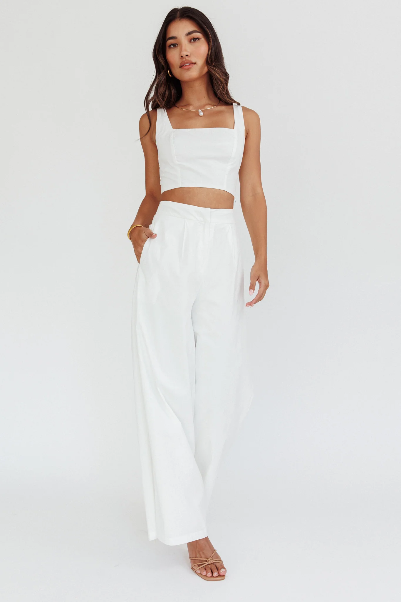 Empire Shirred Back Crop Top White - Image 3
