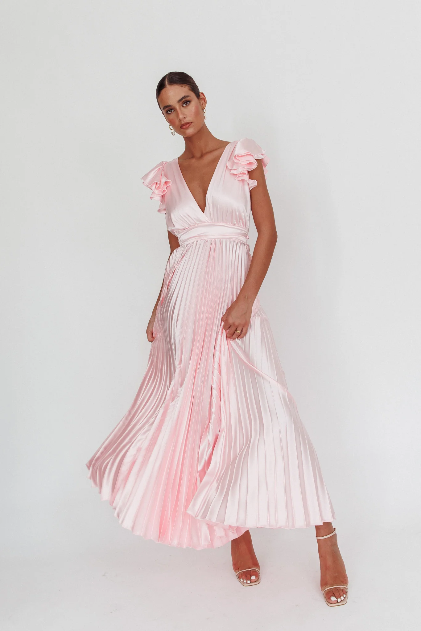 Enchantment Ruffle Sleeve Pleat Maxi Dress Pink - Image 2