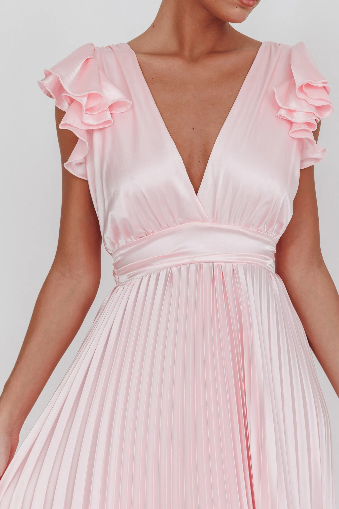 Enchantment Ruffle Sleeve Pleat Maxi Dress Pink - Image 5