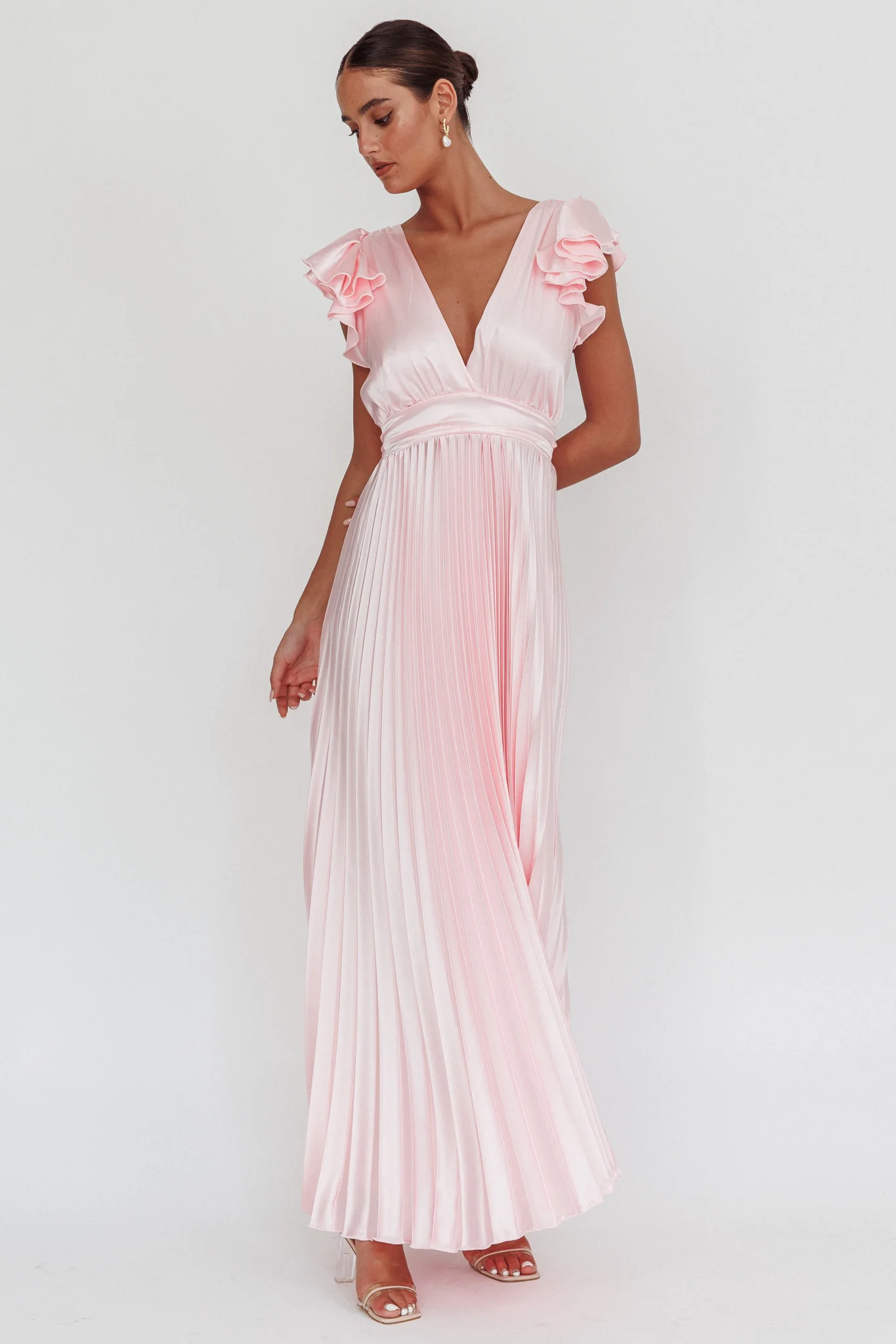Enchantment Ruffle Sleeve Pleat Maxi Dress Pink - Image 6