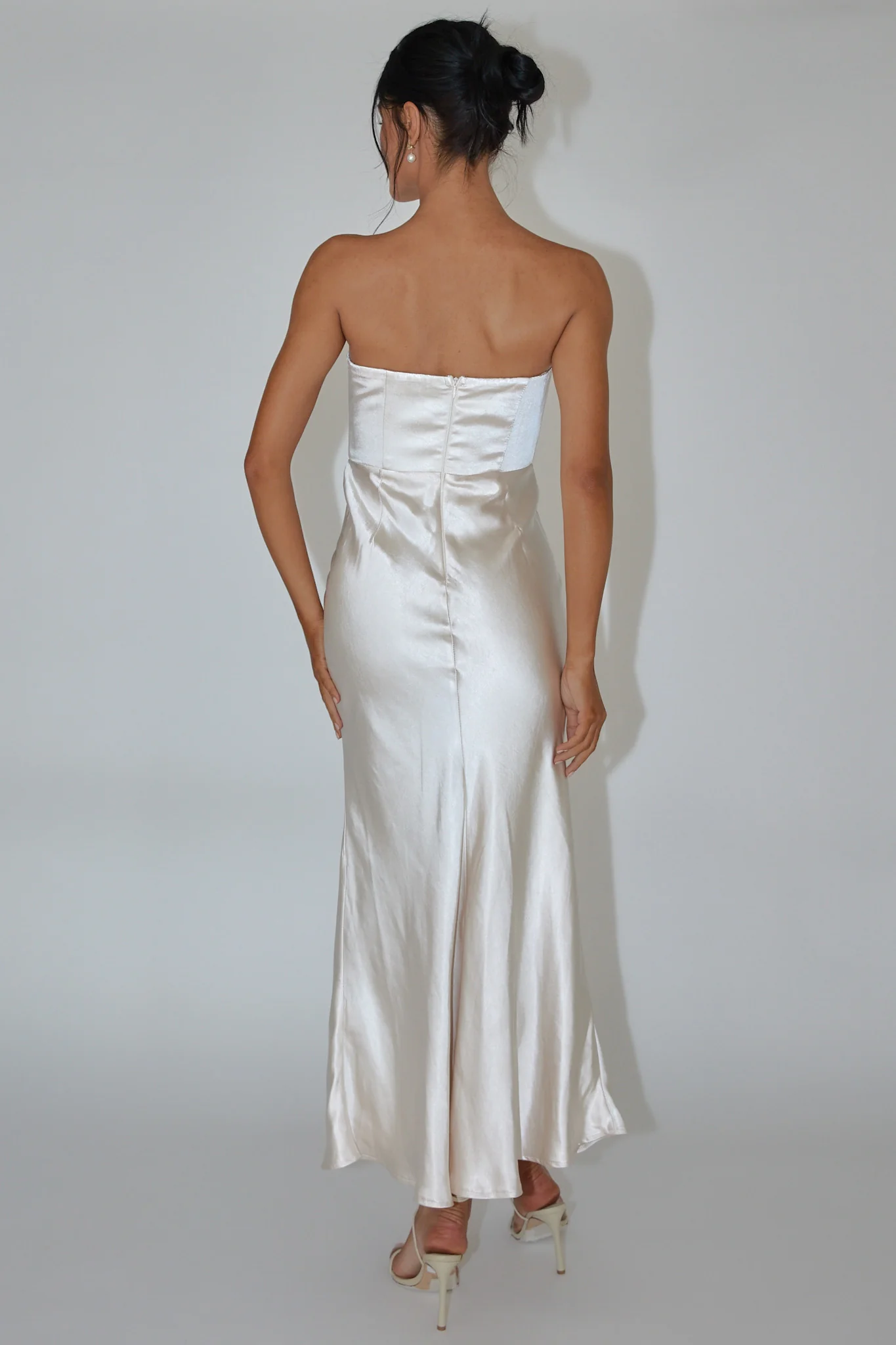 Encore Strapless Satin Maxi Dress Champagne - Image 3