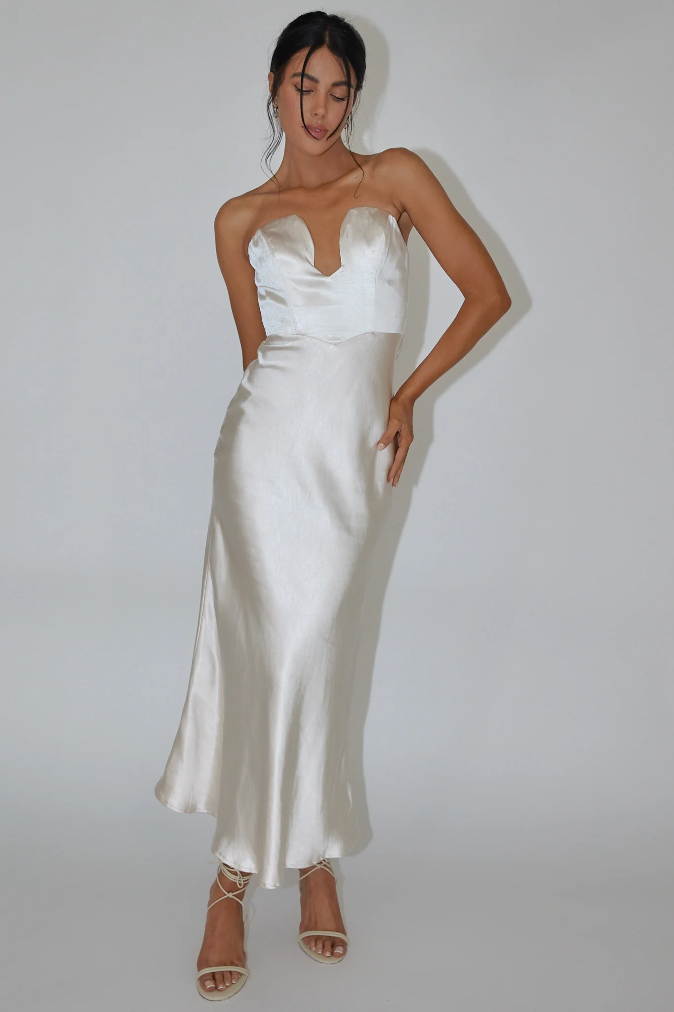 Encore Strapless Satin Maxi Dress Champagne - Image 4