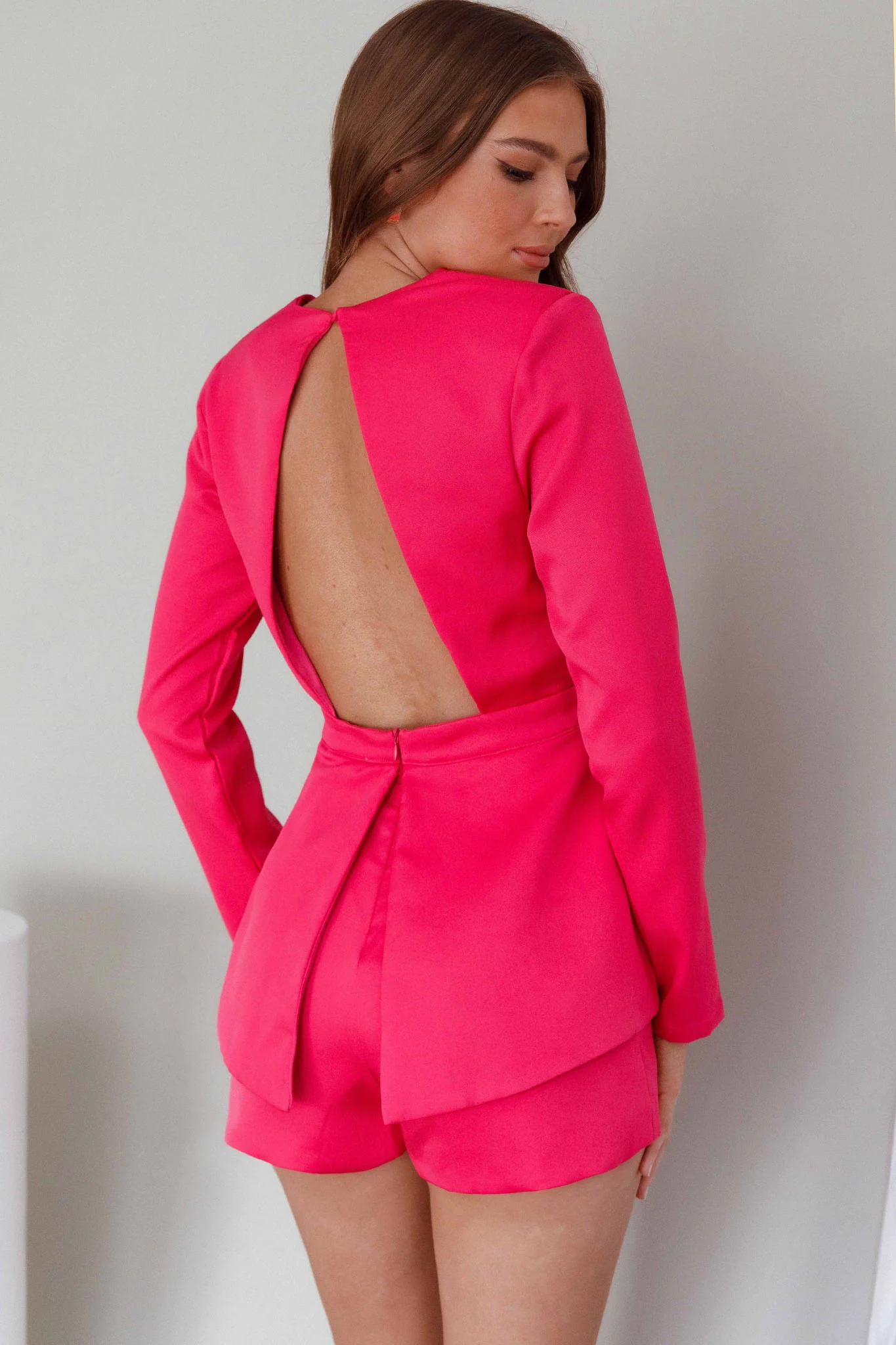 Ennis Long Sleeve Structured Romper Pink - Image 8