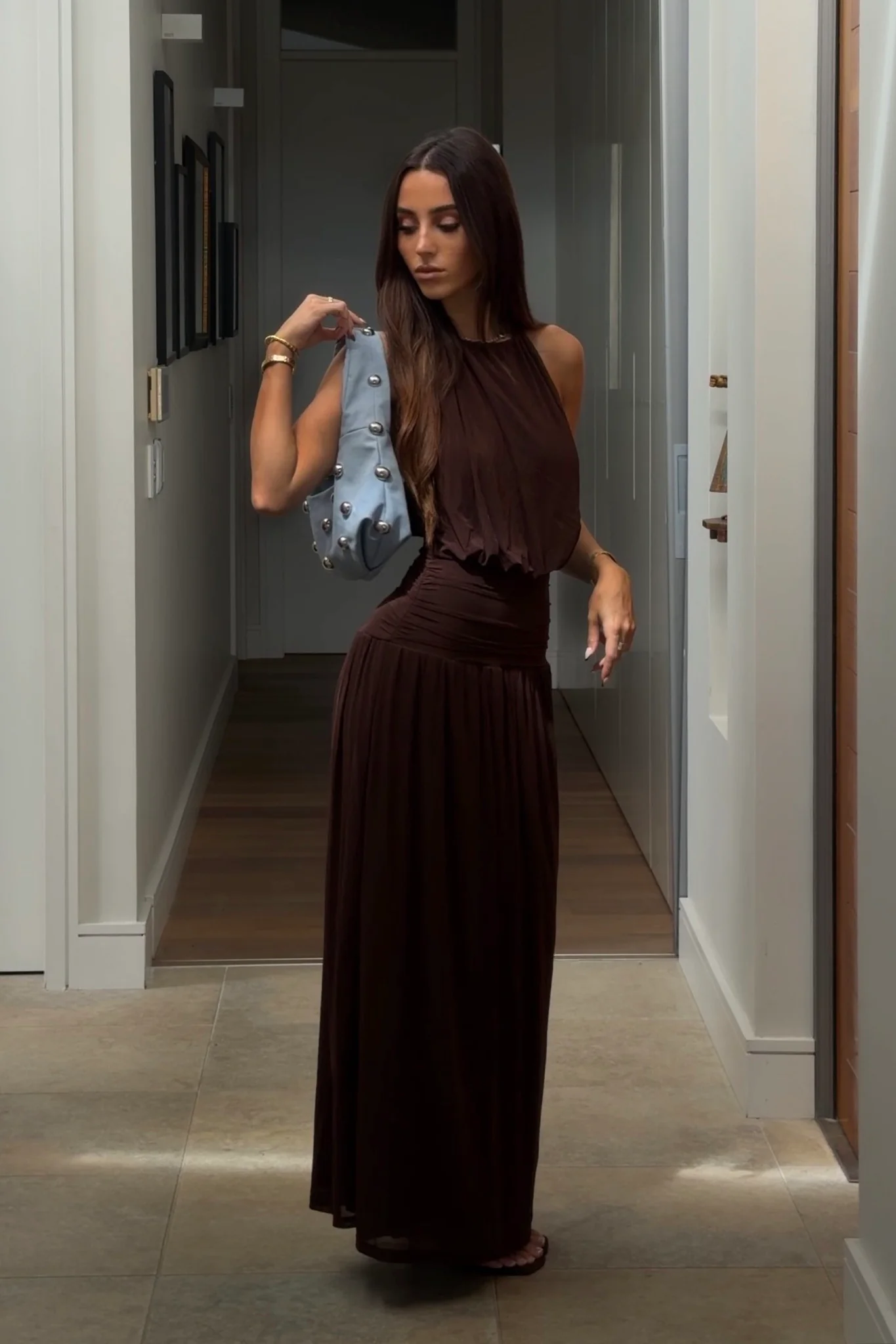 Entangled Backless Halter Maxi Dress Chocolate - Image 2