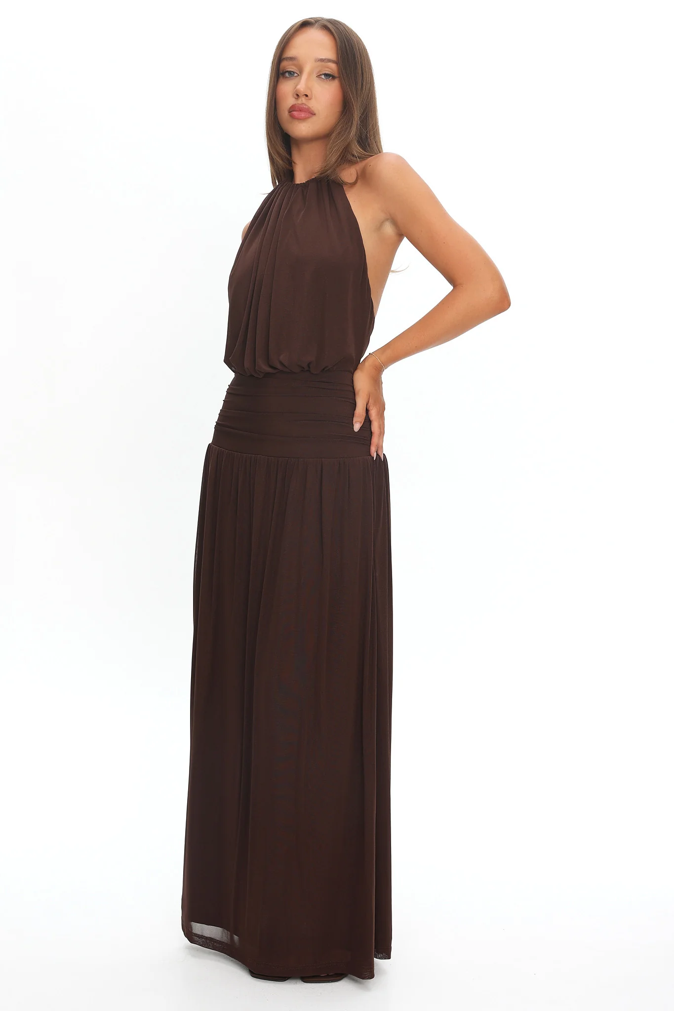 Entangled Backless Halter Maxi Dress Chocolate - Image 5