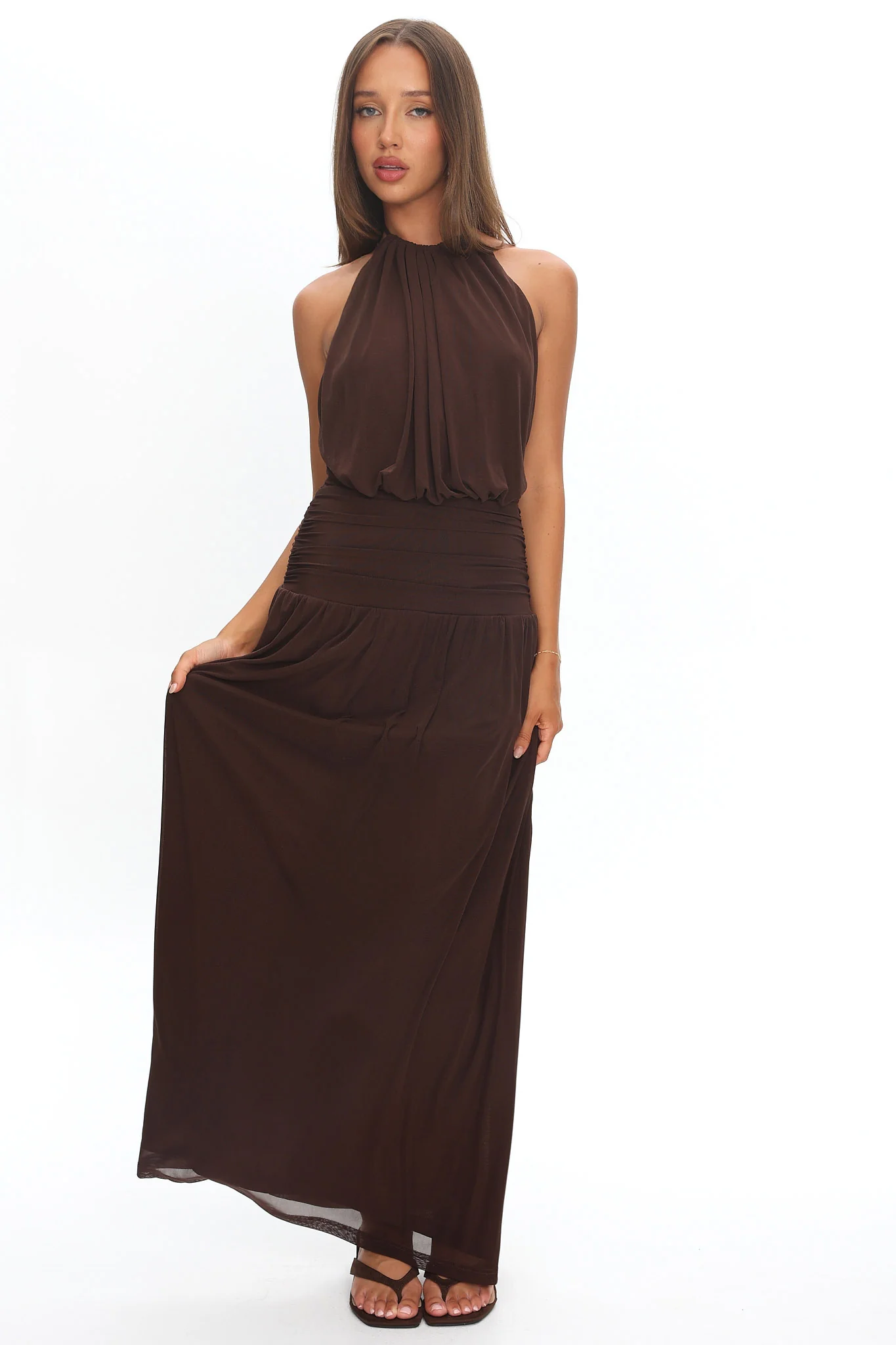 Entangled Backless Halter Maxi Dress Chocolate - Image 6