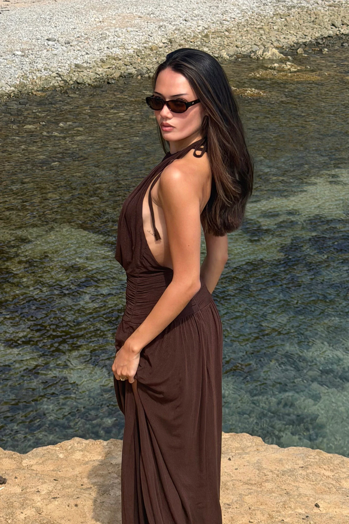 Entangled Backless Halter Maxi Dress Chocolate - Image 8