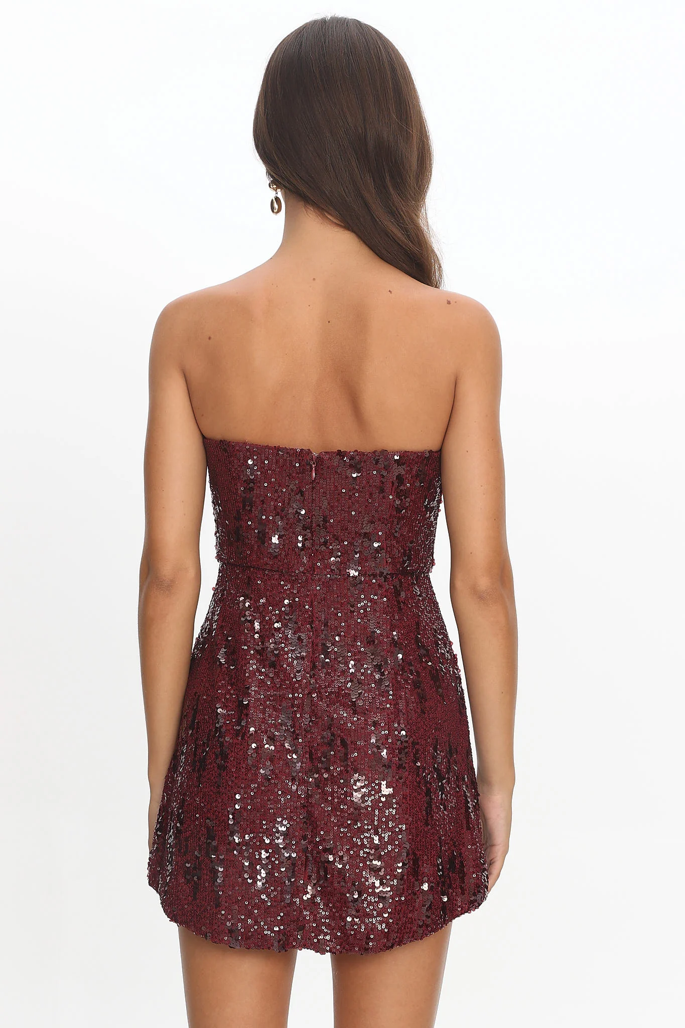 Entered The Chat Strapless Mini Dress Sequin Wine - Image 2