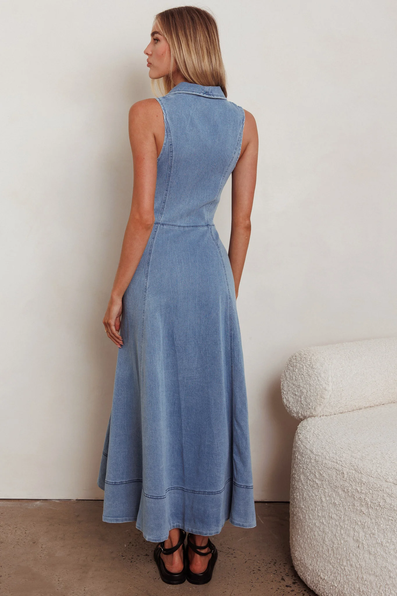 Entertain Me Sleeveless A-Line Maxi Dress Denim Blue - Image 3