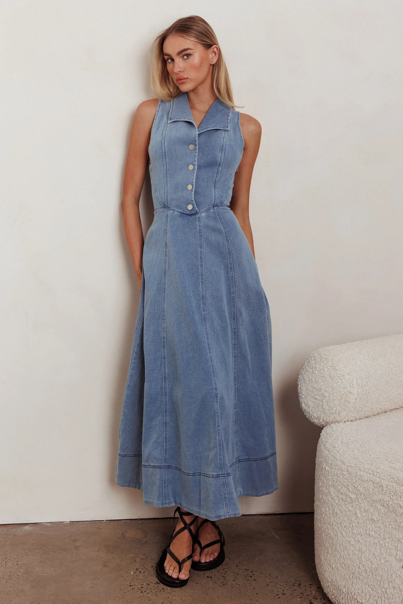 Entertain Me Sleeveless A-Line Maxi Dress Denim Blue - Image 4