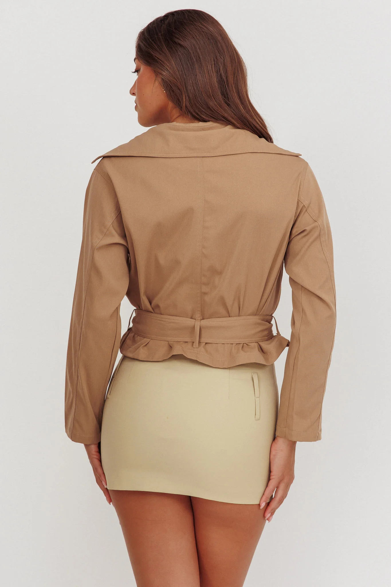 Envision Crop Waist Tie Jacket Tan - Image 2