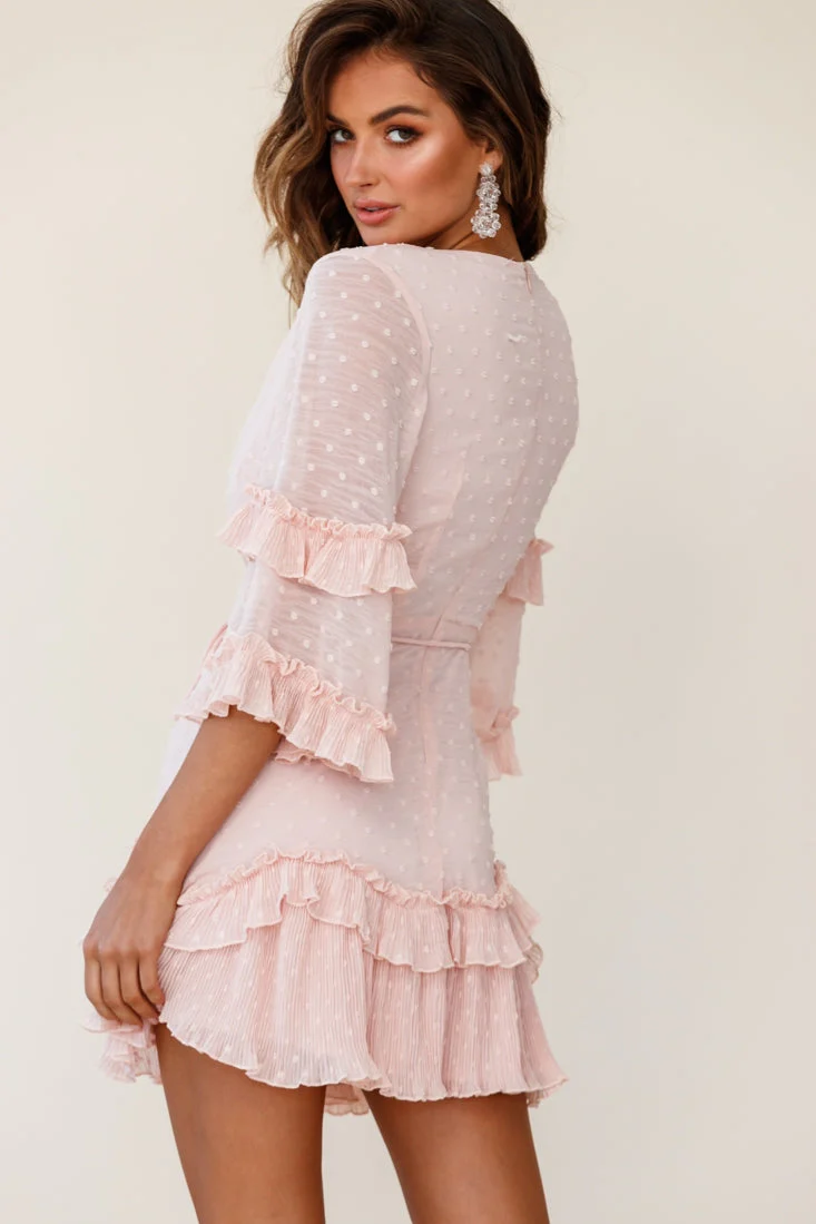 Erica Bell Sleeve Accordion Pleat Dress Hail Spot Nude - Image 4
