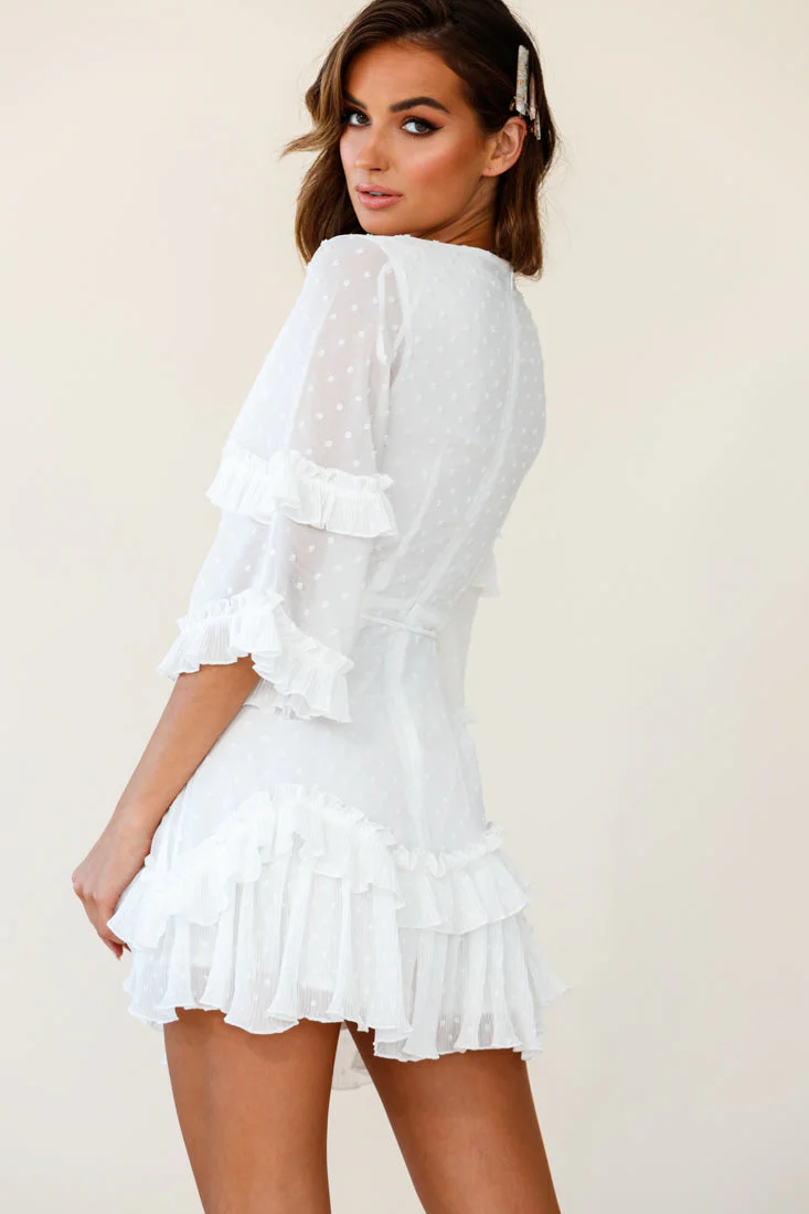 Erica Bell Sleeve Accordion Pleat Dress Hail Spot White - Image 3