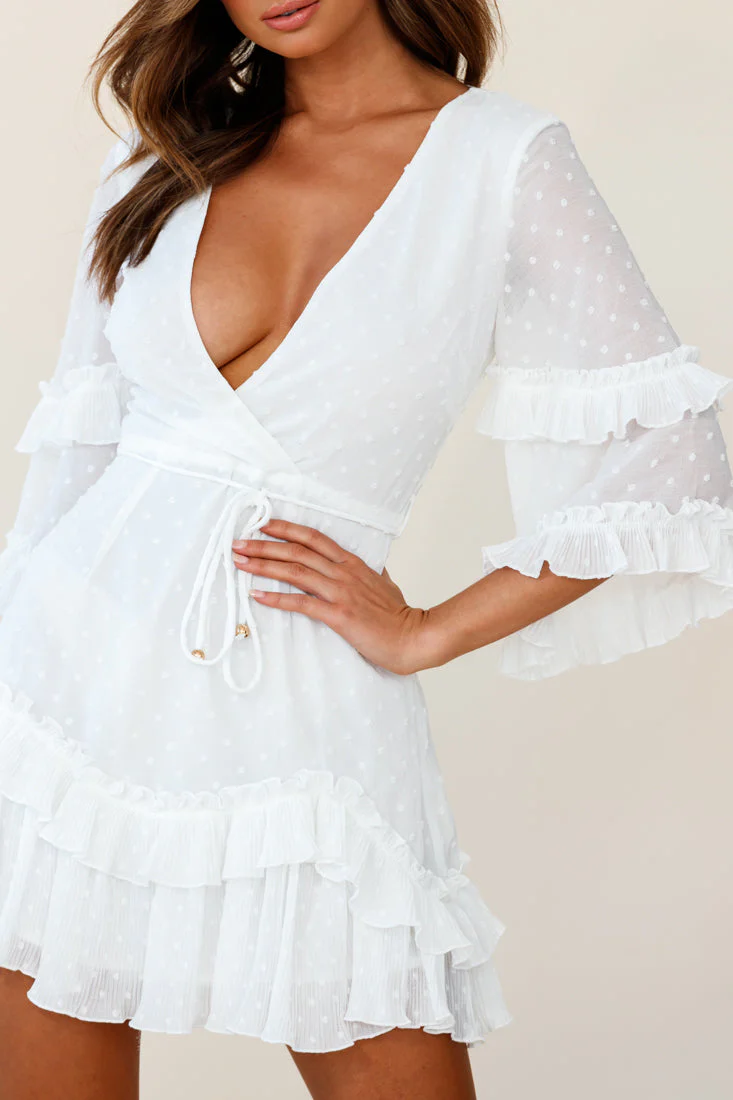 Erica Bell Sleeve Accordion Pleat Dress Hail Spot White - Image 7