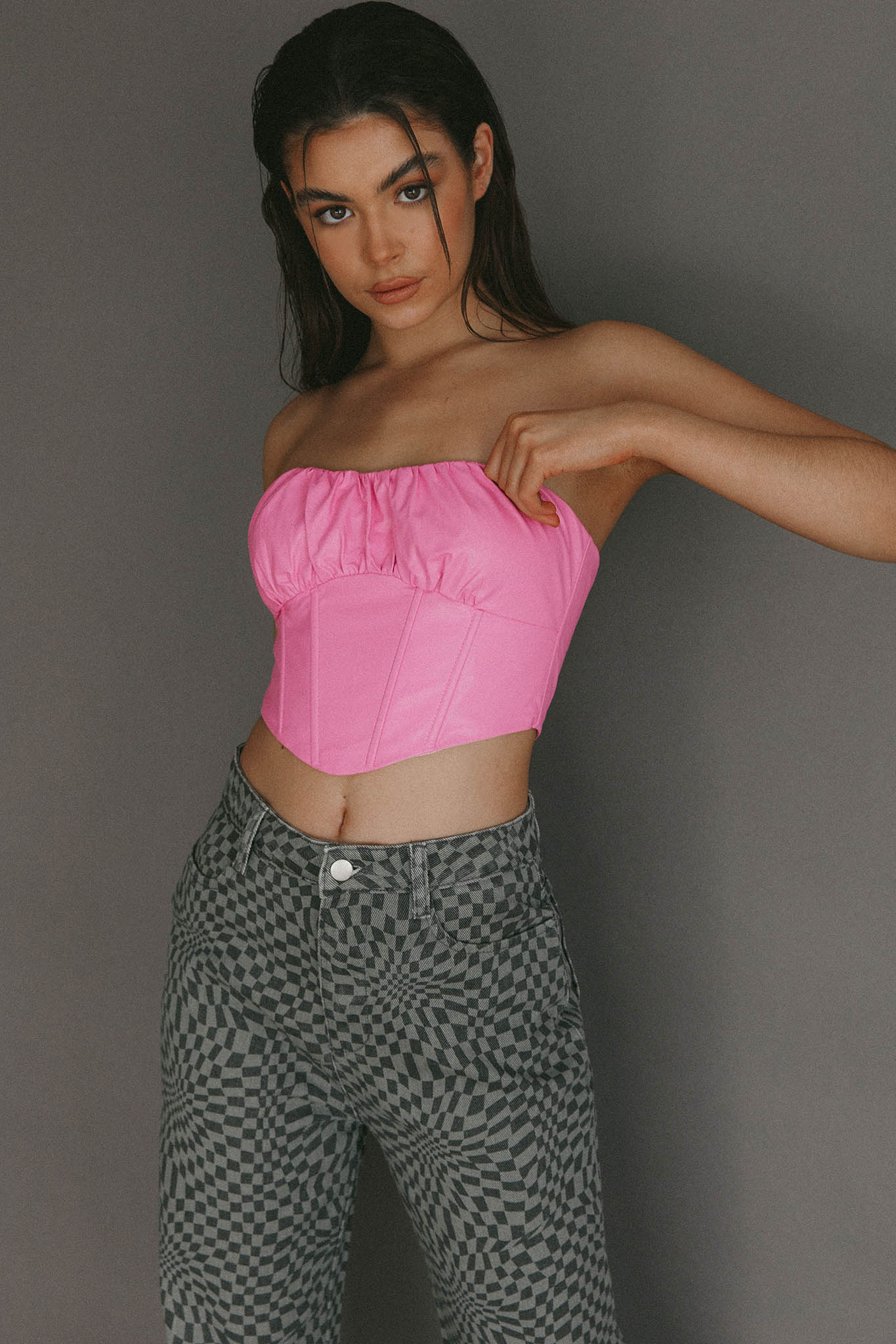 Erikah Strapless Corset Crop Top Pink - Image 3