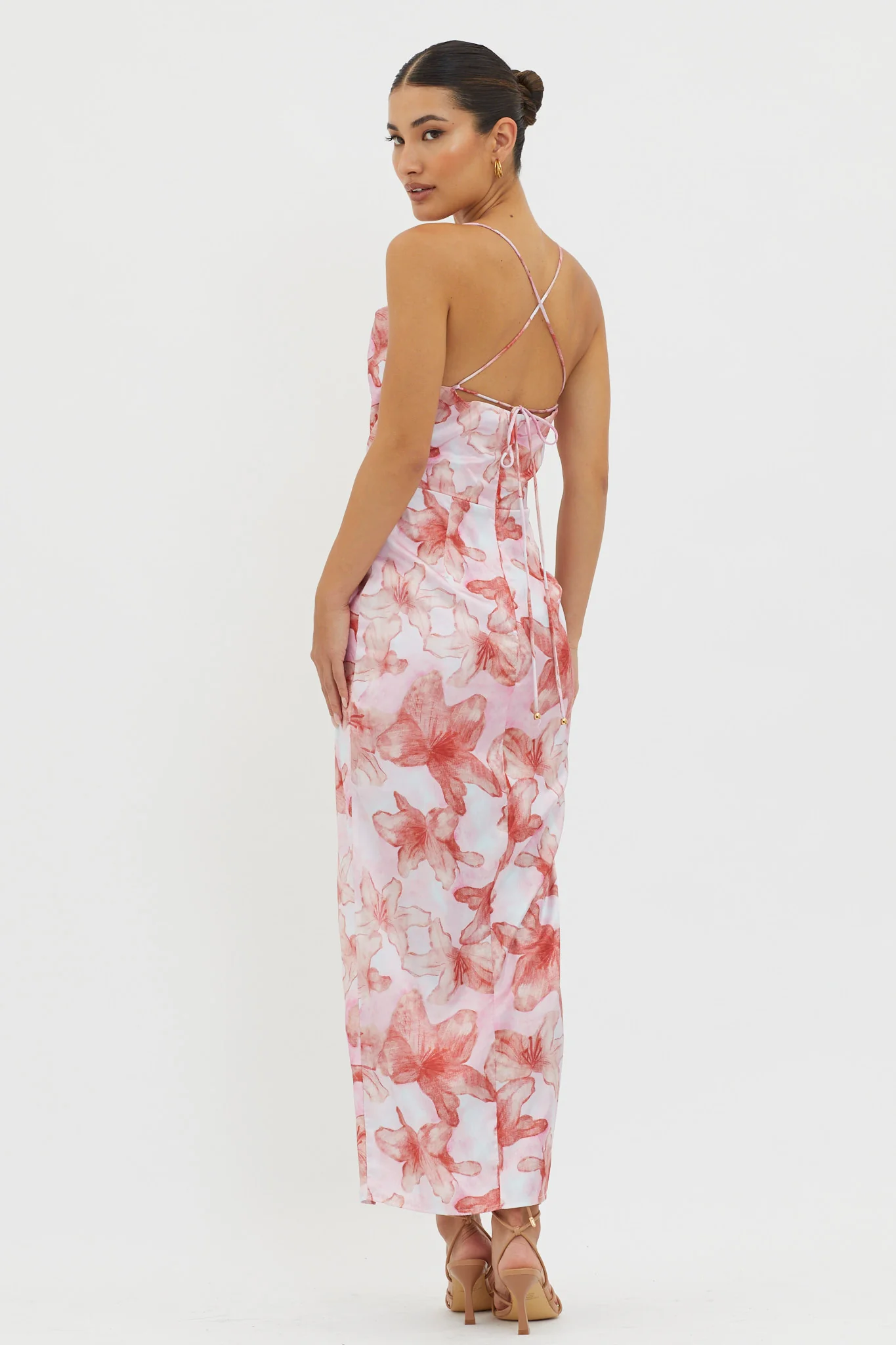Erryn Tied Back Split Midi Dress Pink - Image 2