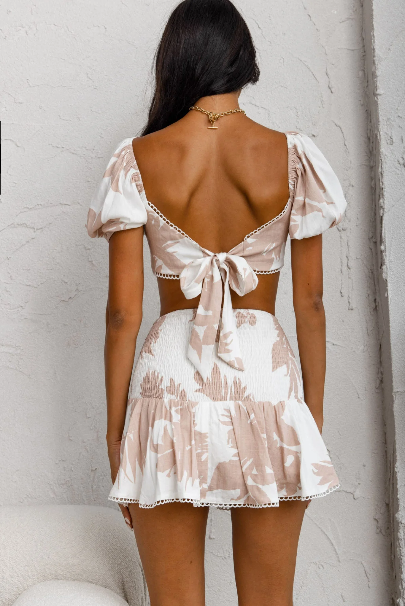 Escape With Me Shirred Mini Skirt Printed Blush - Image 7