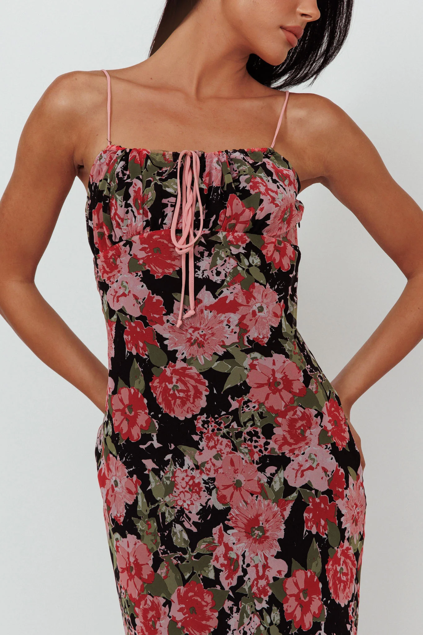 Essence String Tie Bust Maxi Dress Floral Black - Image 4