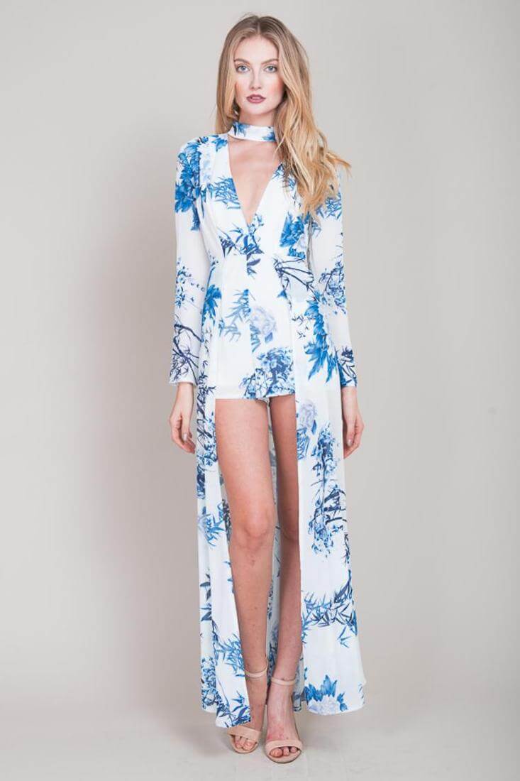 Estella Floral Maxi Romper Blue - Image 2