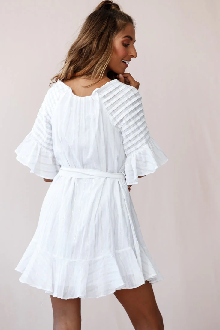Estonia Pintuck Waist Tie Dress White - Image 3