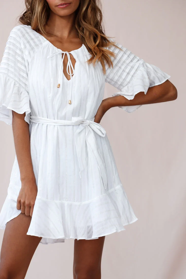 Estonia Pintuck Waist Tie Dress White - Image 4