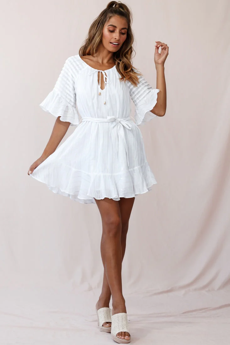 Estonia Pintuck Waist Tie Dress White - Image 5