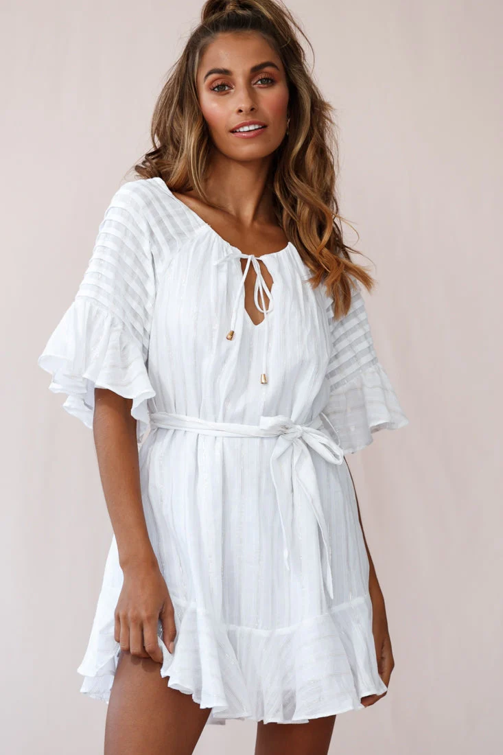 Estonia Pintuck Waist Tie Dress White - Image 6