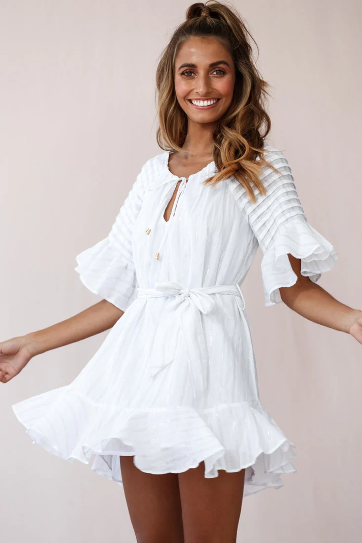 Estonia Pintuck Waist Tie Dress White - Image 7