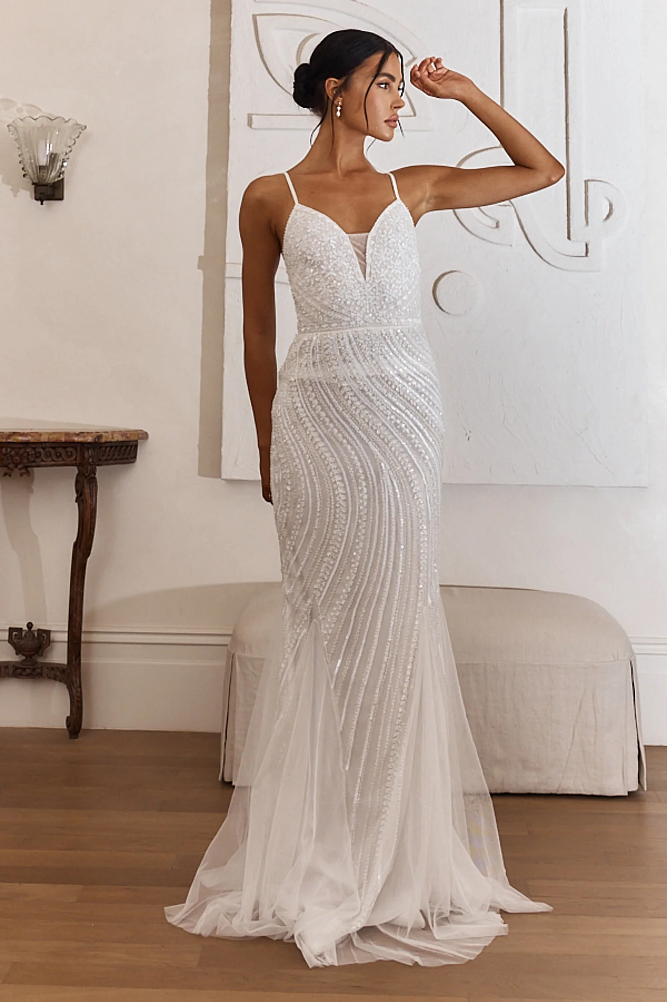 Eternal Love Sequin Godet Hem Maxi Dress White - Image 5