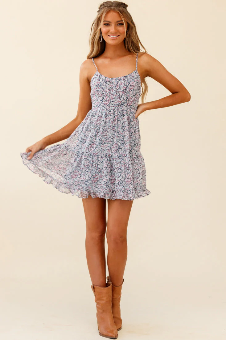 Eternal Sunshine Gathered Bust Babydoll Dress Ornate Floral Print Pink - Image 3