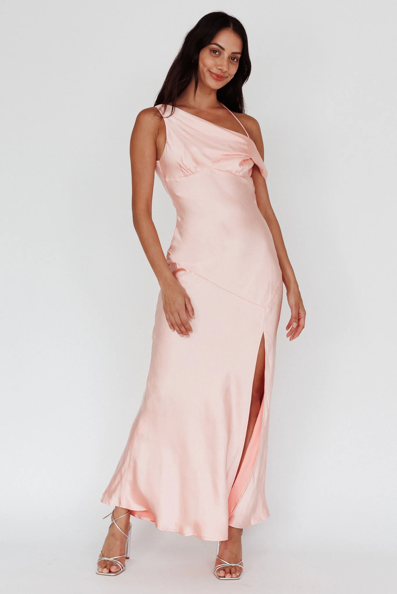 Etienne Off-Shoulder Halter Midi Dress Shimmer Pink - Image 5