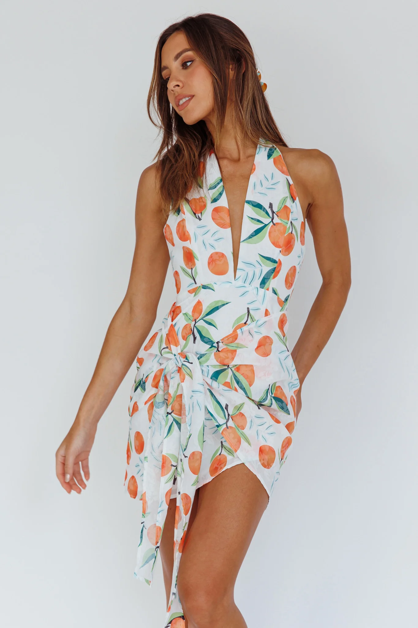 Euro Trip Halter Wrap Mini Dress Orange - Image 9