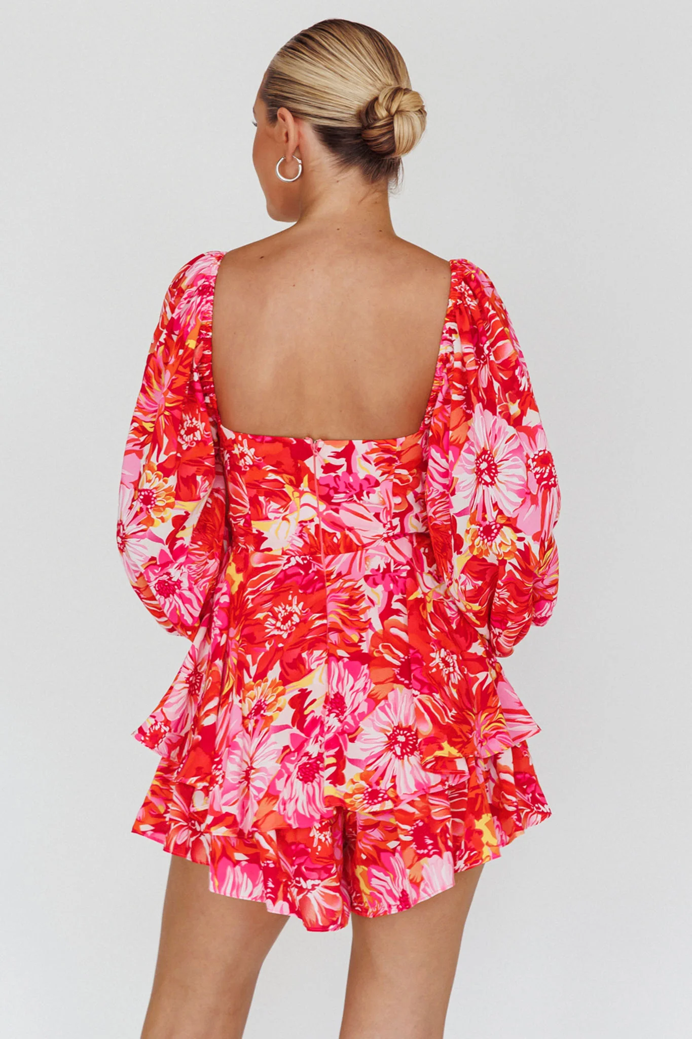 Evanice Shirred Waist Romper Floral Red - Image 2