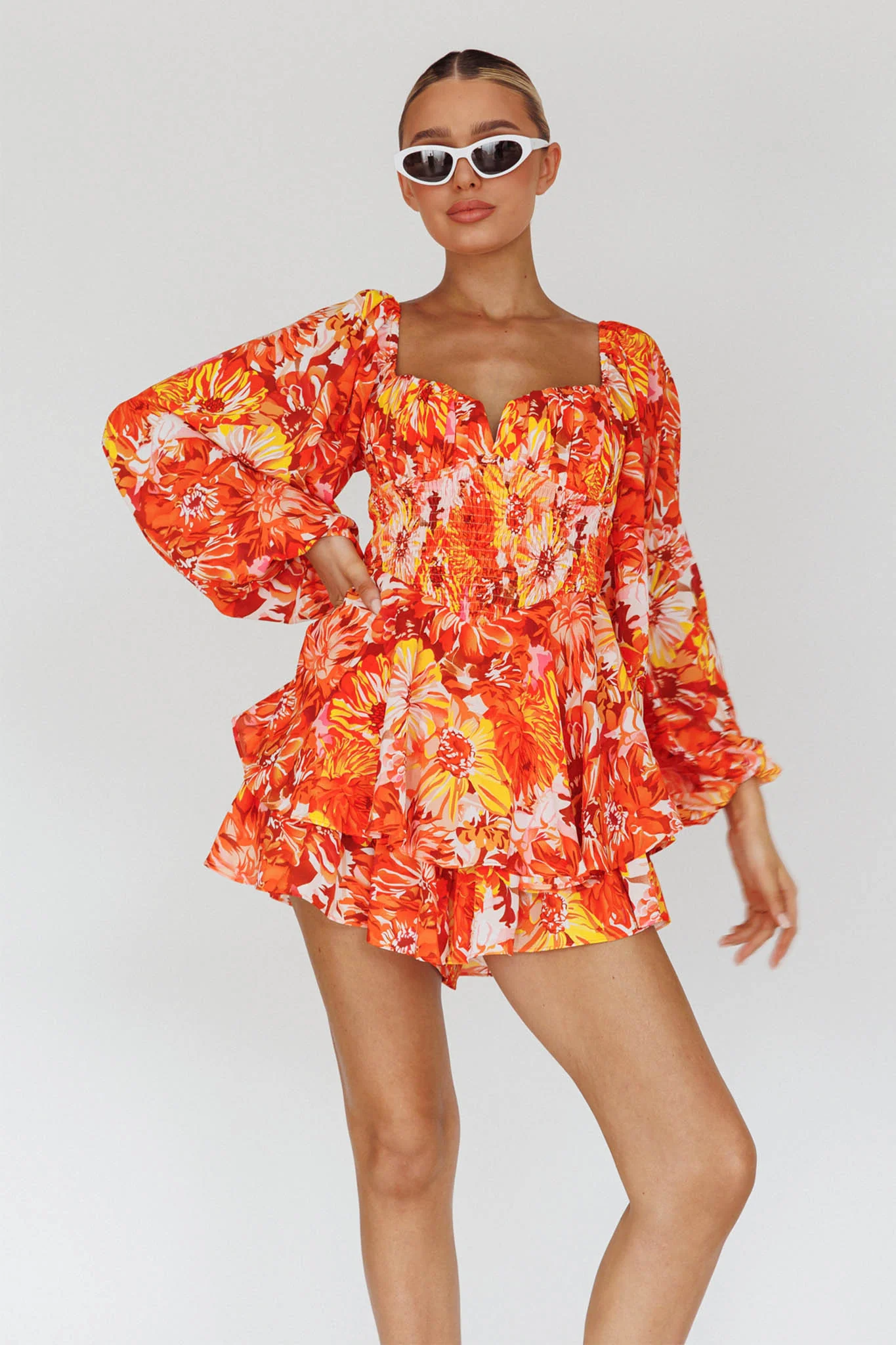 Evanice Shirred Waist Romper Floral Yellow - Image 6