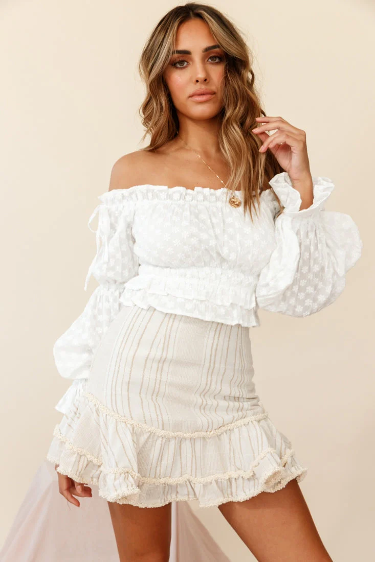 Eve Ruffle Hem Linen Blend Skirt Mocha/White Stripe - Image 2