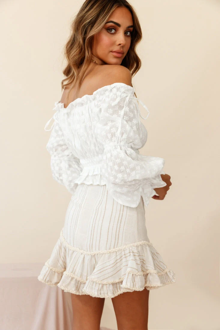 Eve Ruffle Hem Linen Blend Skirt Mocha/White Stripe - Image 6