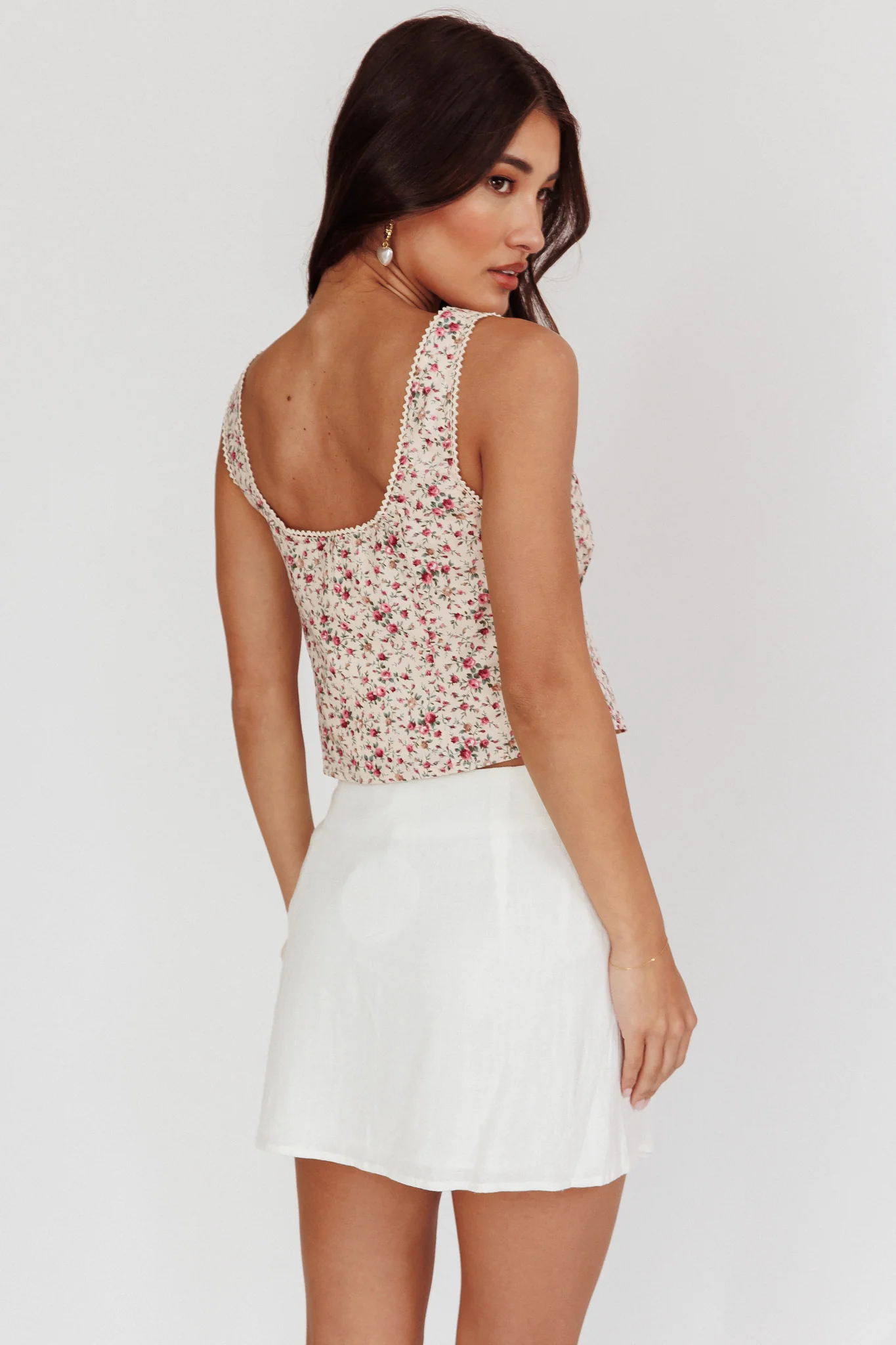 Evelynn Floral Front Tied Top Beige - Image 3